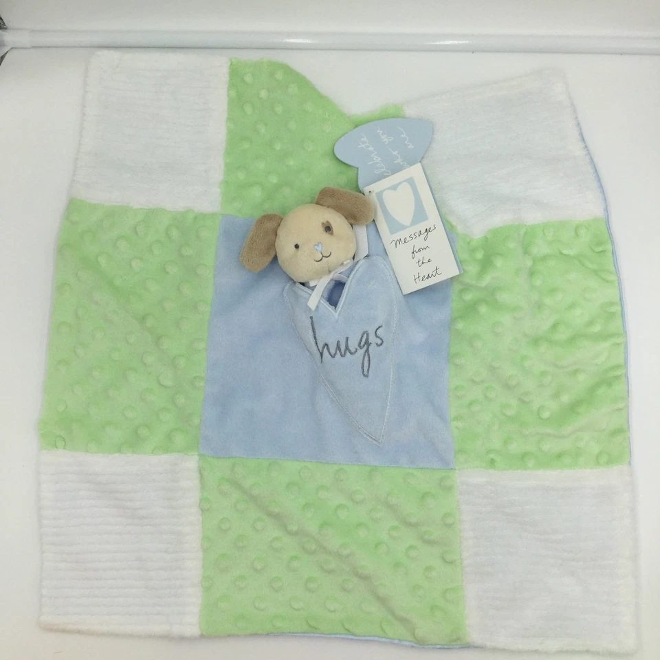 Messages From The Heart Hugs Puppy Dog Security Blanket Baby Tags Blue Green - Image 2 of 4