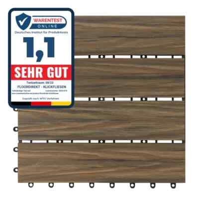WPC-Terrassenfliese Holzbraun 30 x 30 cm Holzfliese Balkon 11er SPARSET für 1m²