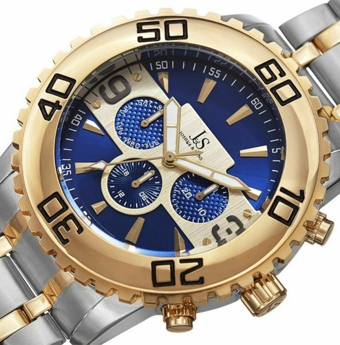 NEW Joshua & Sons JX100TTG Men's Imperial Date Blue Dial Gold/Silver Alloy Watch - Picture 2 of 4