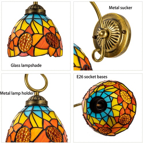 Tiffany Style Retro Stained Glass Wall Lamp Bathroom Wall Sconce Light Fixture - Picture 15 of 23