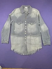 Westbound Jean Jacket Raw Hem Button Up Distressed Blue Denim Stretch Size M