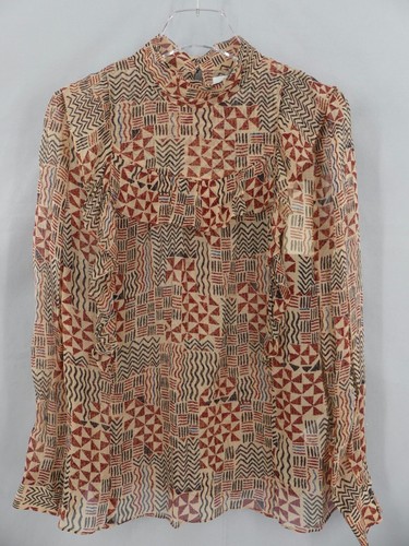 BA&SH Womens Medium Mia Sheer Ruffled Geo Print Long Sleeves Blouse Burgundy NWT