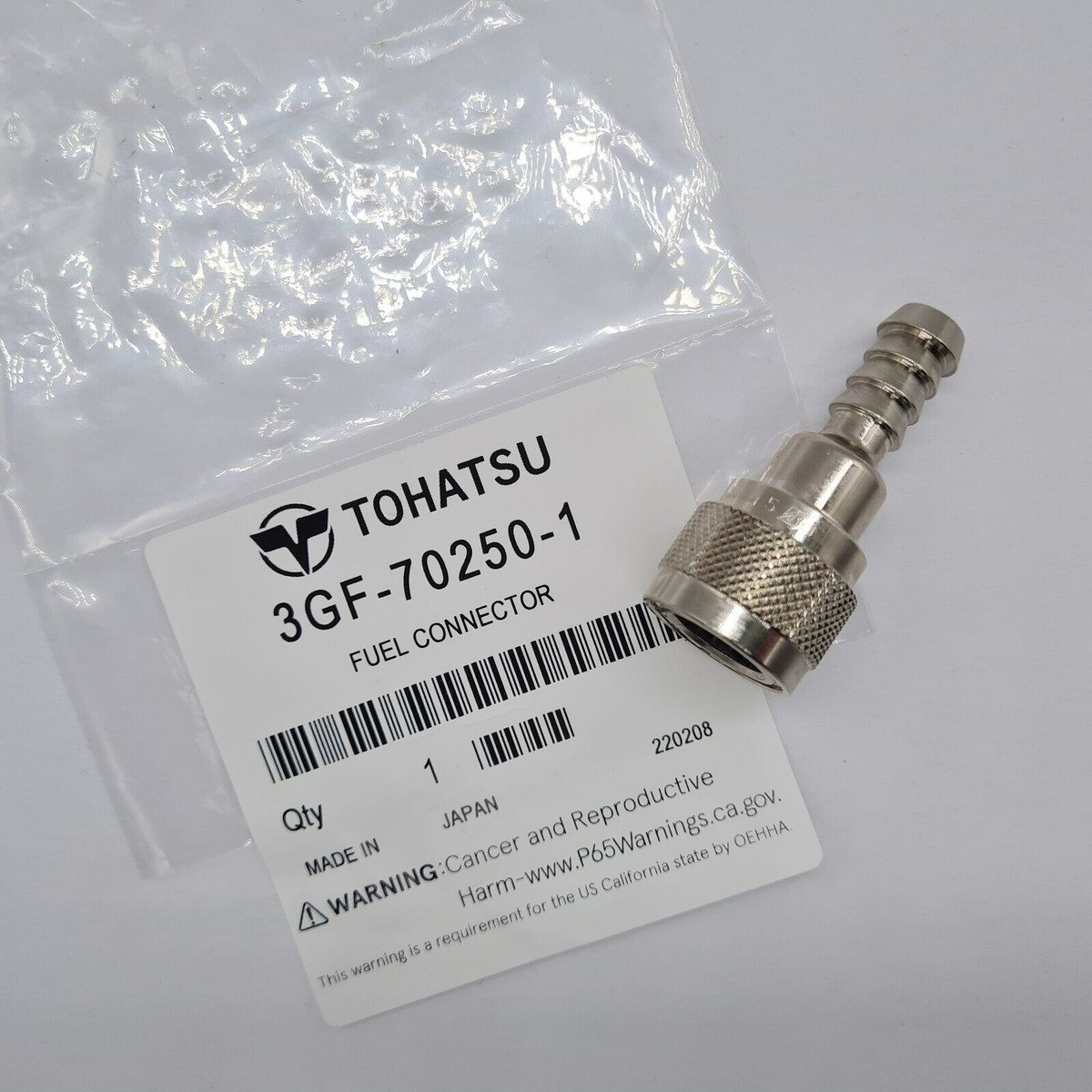 Genuine Tohatsu Outboard Fuel Connector 8mm Engine End 3GF-70250-1