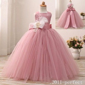 gown pageant communion feather prom princess flower pink dress