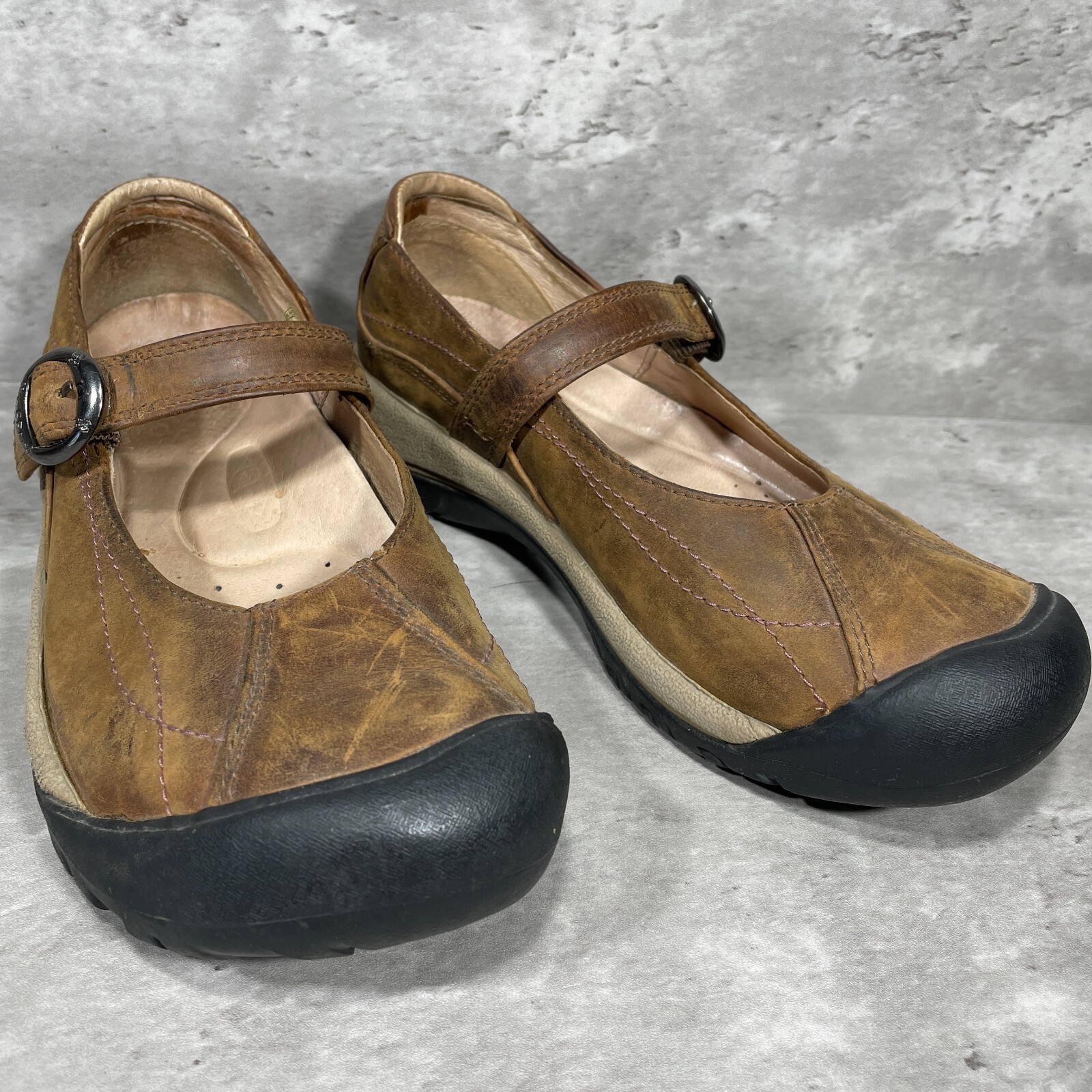 Ballerine Keen Mary Jane in pelle marrone con fibbia regolabile da donna taglia 7