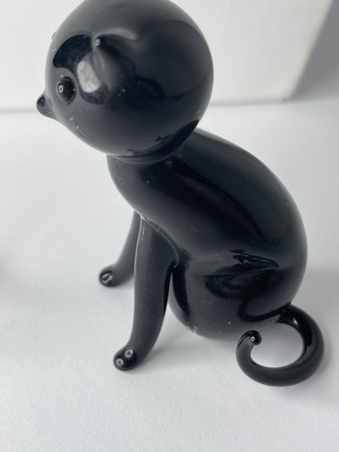 Juego de 2 estatuillas de vidrio soplado a mano de gato y ratón negro vidrio artístico Halloween - Imagen 10 de 14