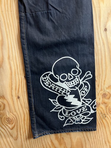 Vintage Ed Hardy Jeans 38x34 Skull Death Jeans Y2K Dark Wash Denim Baggy Love jnco - Bild 3 von 14