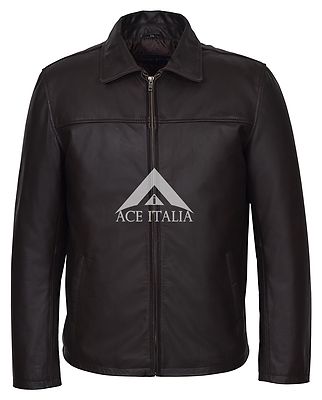 Men's Leather Jacket Brown Skipper Classic Style 100% REAL Leather