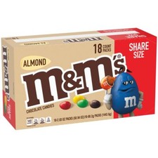 M M'S Almond Chocolate Candy Sharing Size 2.83-Ounce Pouch 18-Count Box