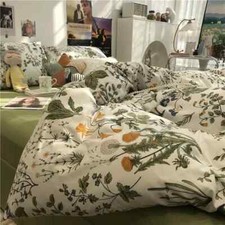 Plants Flowers Print Bedding Set Duvet Cover Flat Bed Sheet Pillowcases 3/4pcs