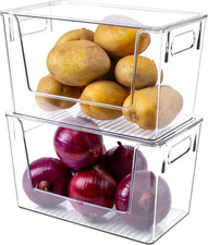 2 Pack Large Stackable Storage Bins, Plastic Container Organizer with Open
