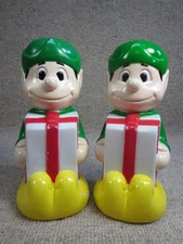 2 Vtg General Foam Plastic Light Topper Lot Elf Christmas Decor Blow Mold X-Mas