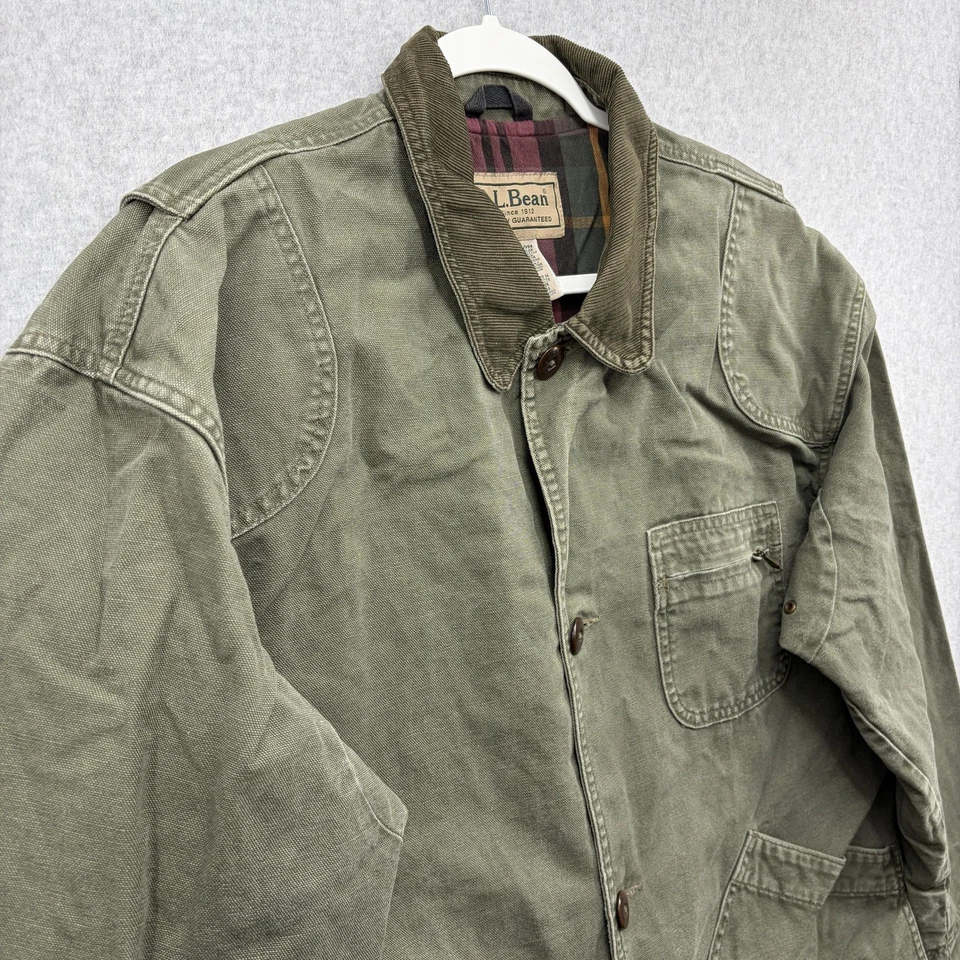 Abrigo Chaqueta LL Bean Barn Field Para Hombre Grande Verde Pana Cuello Lona OJV69 Foto 4 de 4
