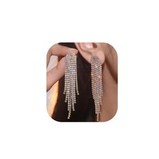 Rhinestone Tassel Earrings Sparkly Long Fringe Crystal Chandelier Dangle Drop Ea