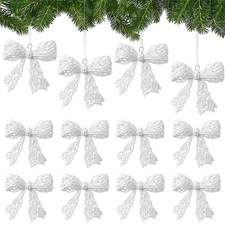 12 Pcs Glitter Christmas Bow Ornaments for Christmas Tree Decorations 3.94'' ...