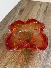 Mid-Century Murano Art Centerpiece Bowl Amberina 6x4