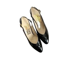 Salvatore Ferragamo Black Patent Leather Sling Back Size: 6.5 AA New Box