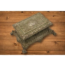 Antique French Rococo Revival Jewelry Casket Heavy Cast Metal Patina Box 19th C