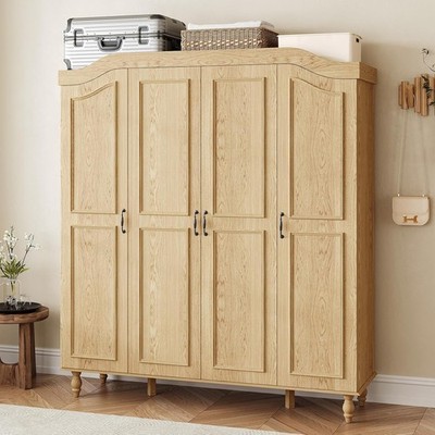 Arched Armoire Wardrobe Closet with 4 Doors, 71'' H Wooden Large Capacity