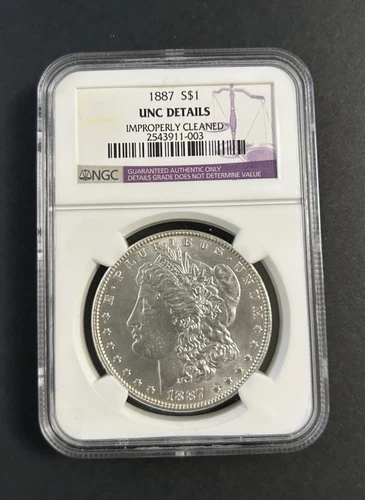 1887-P Morgan Silver Dollar $1 - 90% Silver - NGC UNC Details - Cleaned