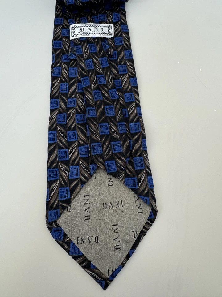 Галстук мужской Dani Moda Maschile синий черный коричневый ручной работы 100% шелк - Изображение 3 из 4