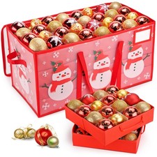 BROSYDA Plastic Christmas Ornament Storage Box with 25.5 inches, Red
