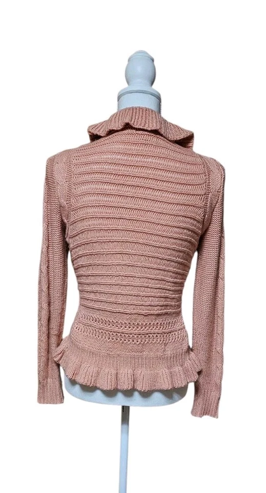 Cárdigan Suéter Femenino Brillante ELLE TALLA XS Coral Melocotón Gancho Volantes Para Mujer Foto 3 de 4