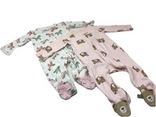 Carters Set Of 2 Footed Pajamas 6-9 Months Unicorns Teddy Bears Pink