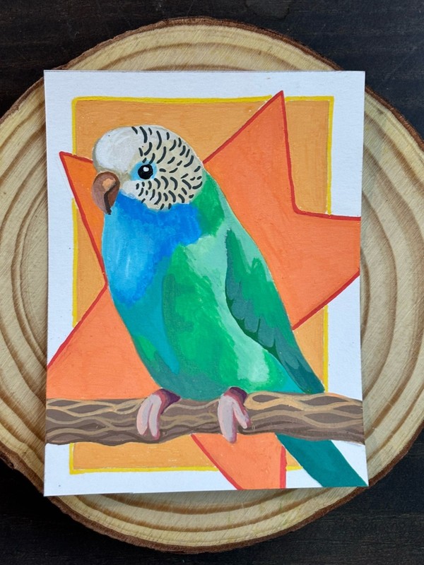 Original ACEO Acrylic Mini Painting Quaker Parrot Monk parakeet HandDrawn Signed