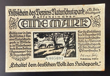Notgeld - 1921 - Park Ochrony Przyrody Stuttgart - Heidepark - 1 marka