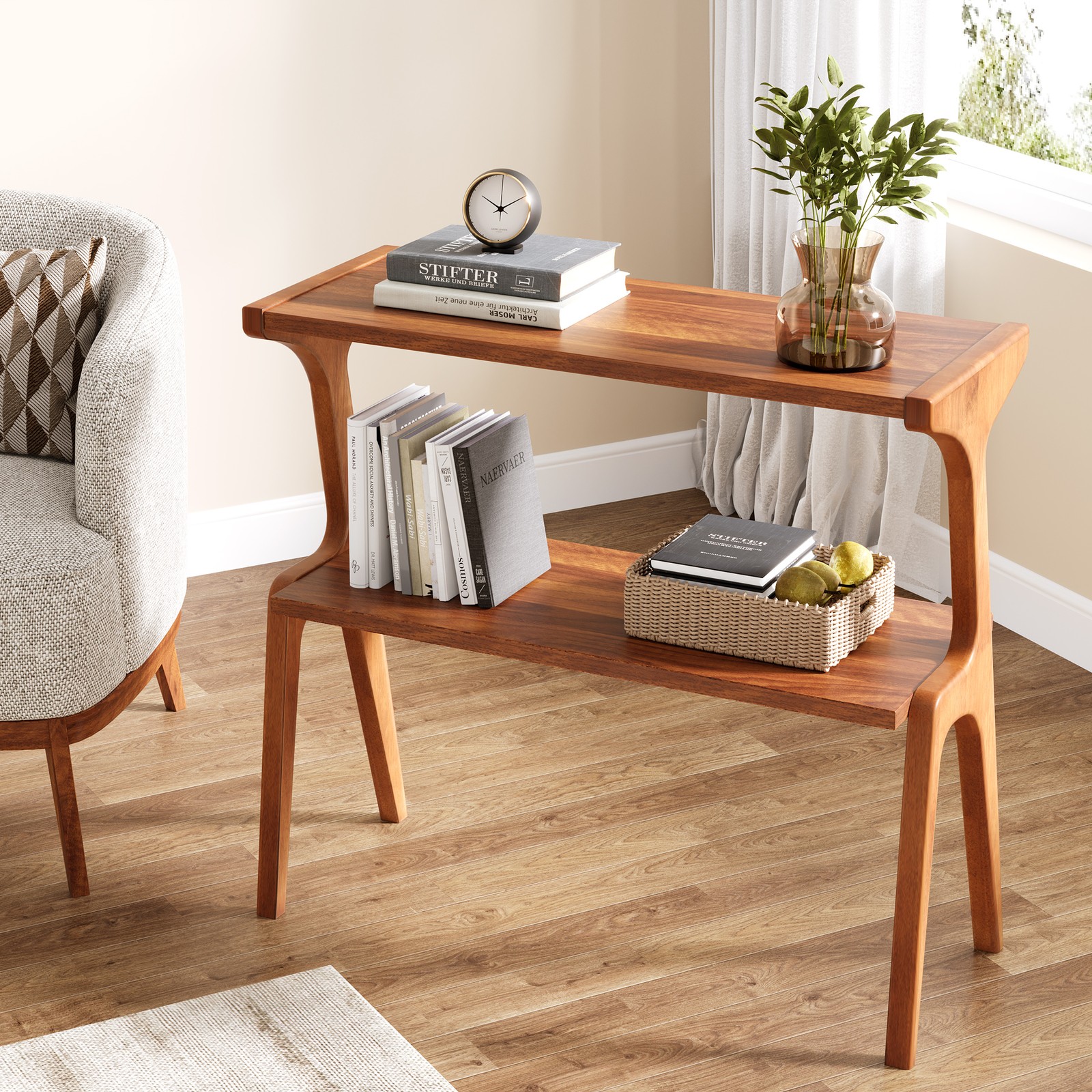 Mid Century Modern 27.56" Solid Wood End Table &ndash; Narrow Farmhouse Side Table