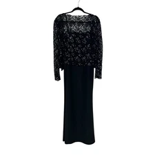 Sean Couture Black Silver Sequin Embellished Evening Dress/Jacket Set Womens 12