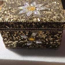 Gold Black Glitter Floral Flower Rectangle Tr...