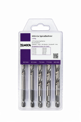 Bit Bohrer Set 5 Teilig HSS-Co, 6-8 mm, für Akku- und Schlagschrauber, MECA