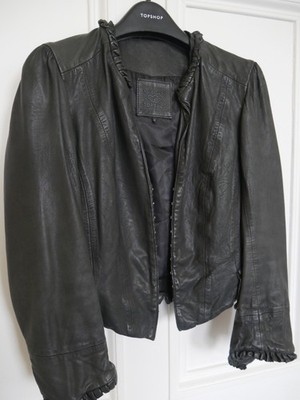 KATE MOSS TOPSHOP Grey Washed Leather Jacket Size UK 6 EUR 34