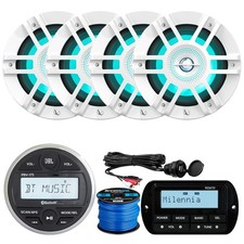 JBL PRV175 Receiver, Remote, 4 6.5" 300W LED Speakers, Wire, USB/AUX Mount