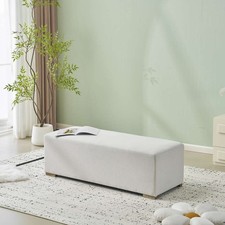Non Arm Backless White Fabric Ottoman Ergonomic Long Footstool for Living Room