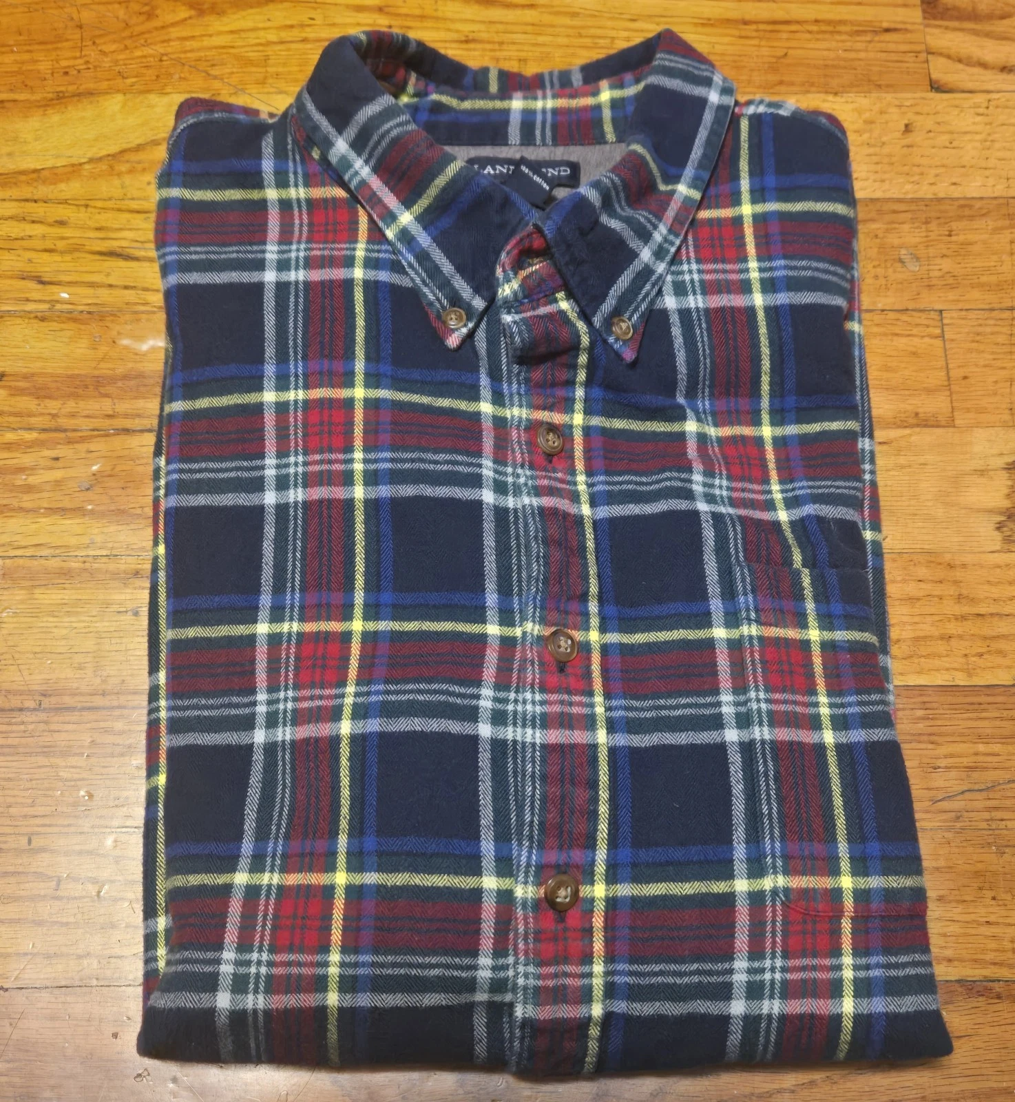 Lands End 3XL Flannel Shirt Blue Red Plaid Outdoors Casual Button Up Dad Camp