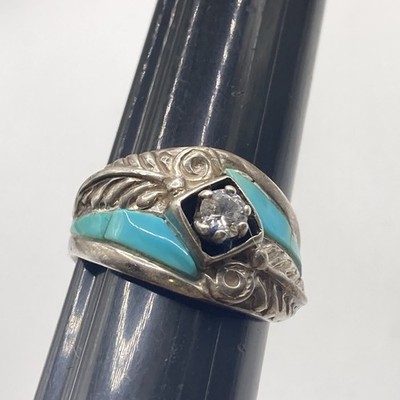 Sterling Silver Turquoise CZ Cheryl Wadsworth Native American Ring Size 8