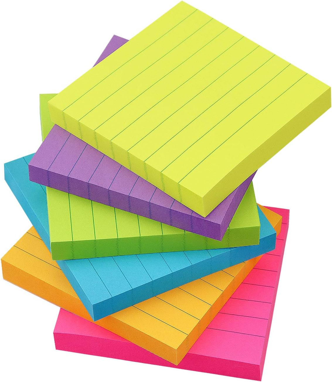 Lined Sticky Notes 3X3 Inch Bright Colors Self-Stick Pads 6 Pads/Pack 90 Sheets/-image