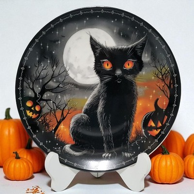 1 Black Cat Halloween Salad Plate 8'' NEW Ceramic Holiday 