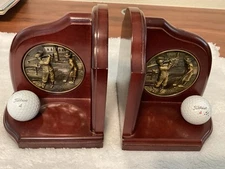 VTG Golfers Cherry Bookends Raised Brass Medallion Holds Golf Balls St. Andrew’s