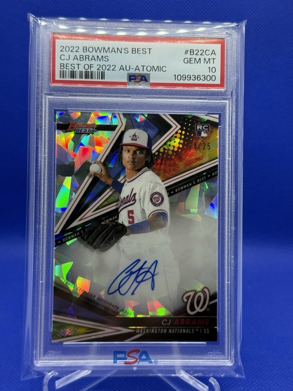 CJ Abrams 2022 Bowman’s Best /25 Auto PSA 10 Atomic Refractor Rookie RC #B22-CA