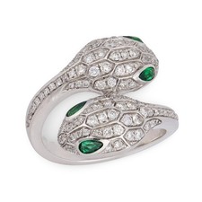 BVLGARI Estate Italian 18k Emerald Diamond "Serpenti Seduttori" Ring