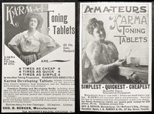 George B Bergen KARMA TONING TABLETS Photo Film Development Vtg c1890s Print Ads