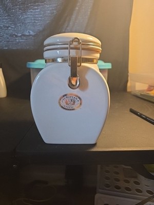 European Coffeehouse White Ceramic Square Coffee Jar with Locking Lid