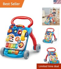Sit-to-Stand Walker with Removable Tray: Blue Baby Learning Toy for 9  