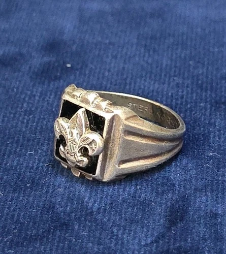 Vintage Boy Scout Eagle Ring Sterling Silver Black Onyx Size 10