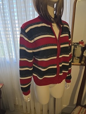 Liz Claiborne Womens Full Zip Up Sweater Size Medium Retro Knit VTG 90s Style