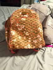 Michael Kors Floral MK Logo Women  s Backpack Zip Pink Trim Gold Hardware